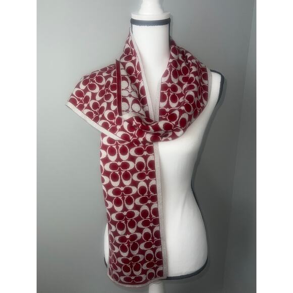 Coach Red Signature C Printed Wool Blend Scarf – 60” x 7” – Excellent Condition - Picture 8 of 10